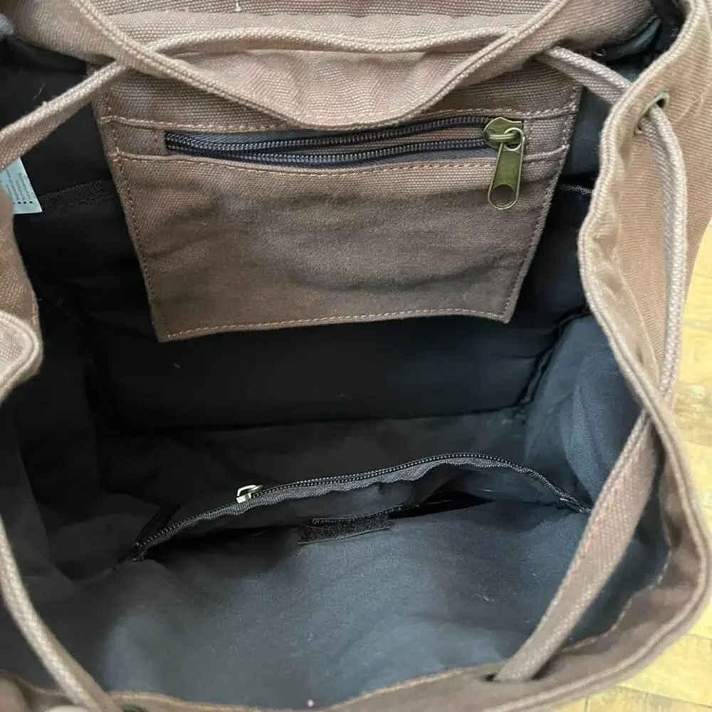 Augur Jans High Capacity Canvas Backpack Brown Leather Detail Rucksack
